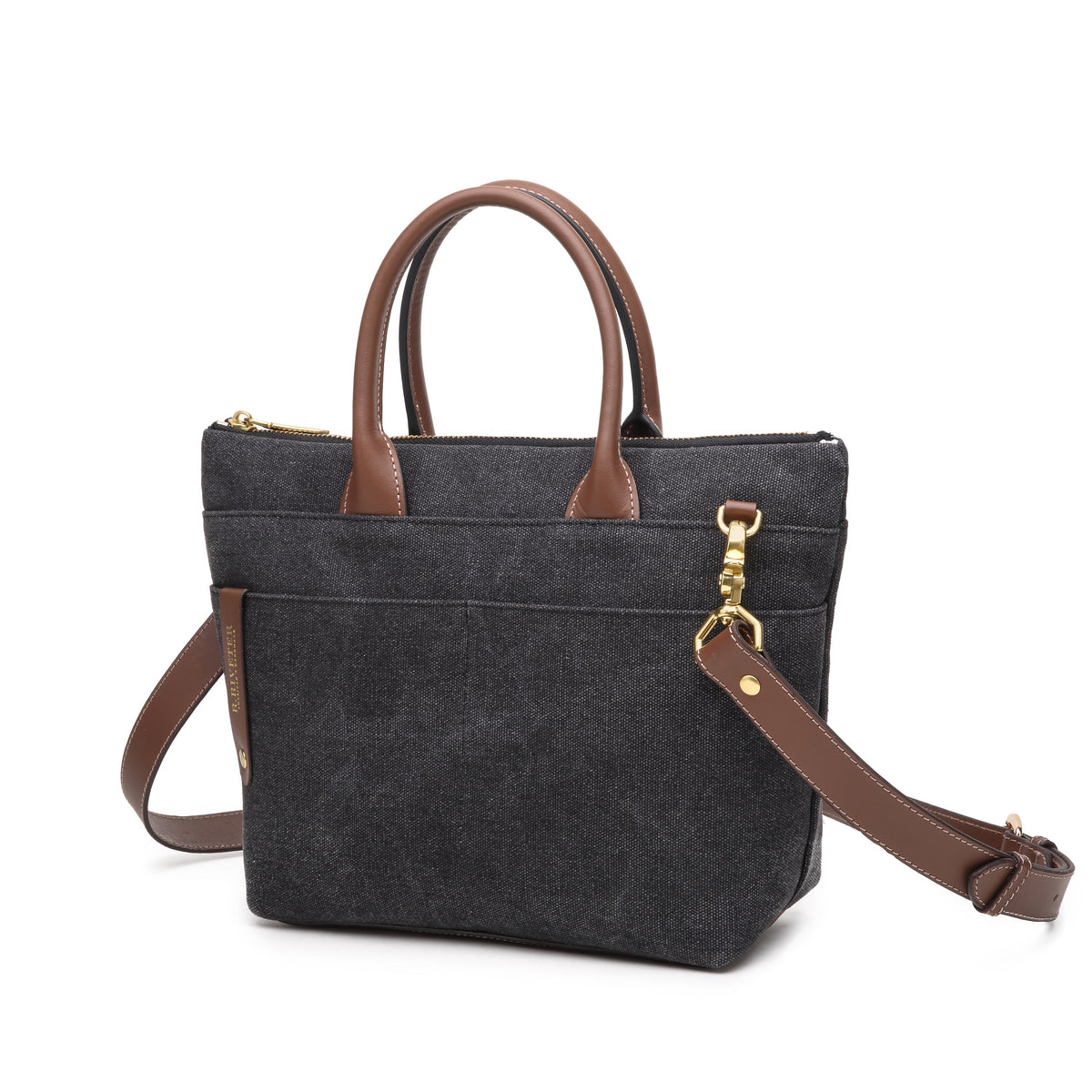 Dot | Lille Tote | Sort Vasket Lærred + Brun