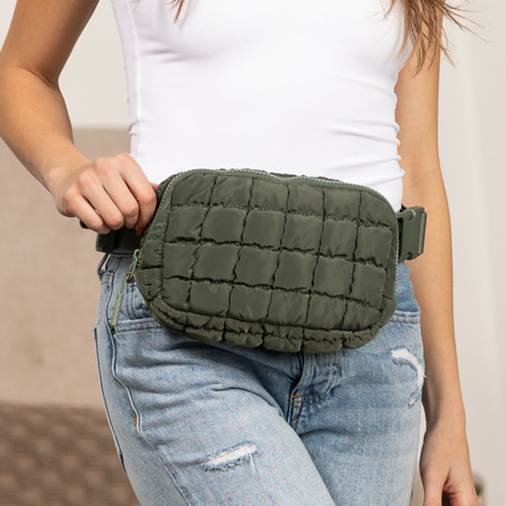 Evyn Quiltet Puffer Sling Crossbody Bælte Mave Taske