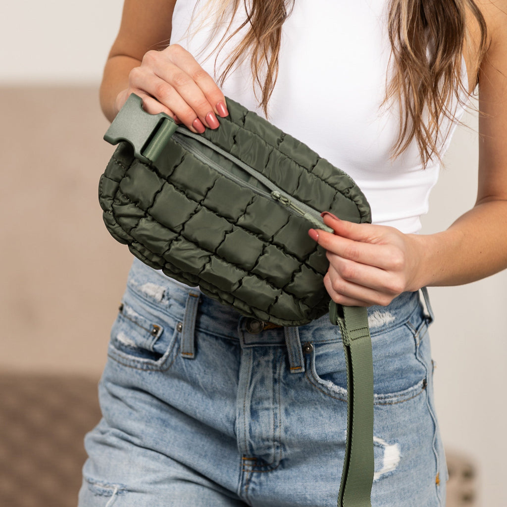 Evyn Quiltet Puffer Sling Crossbody Bælte Mave Taske