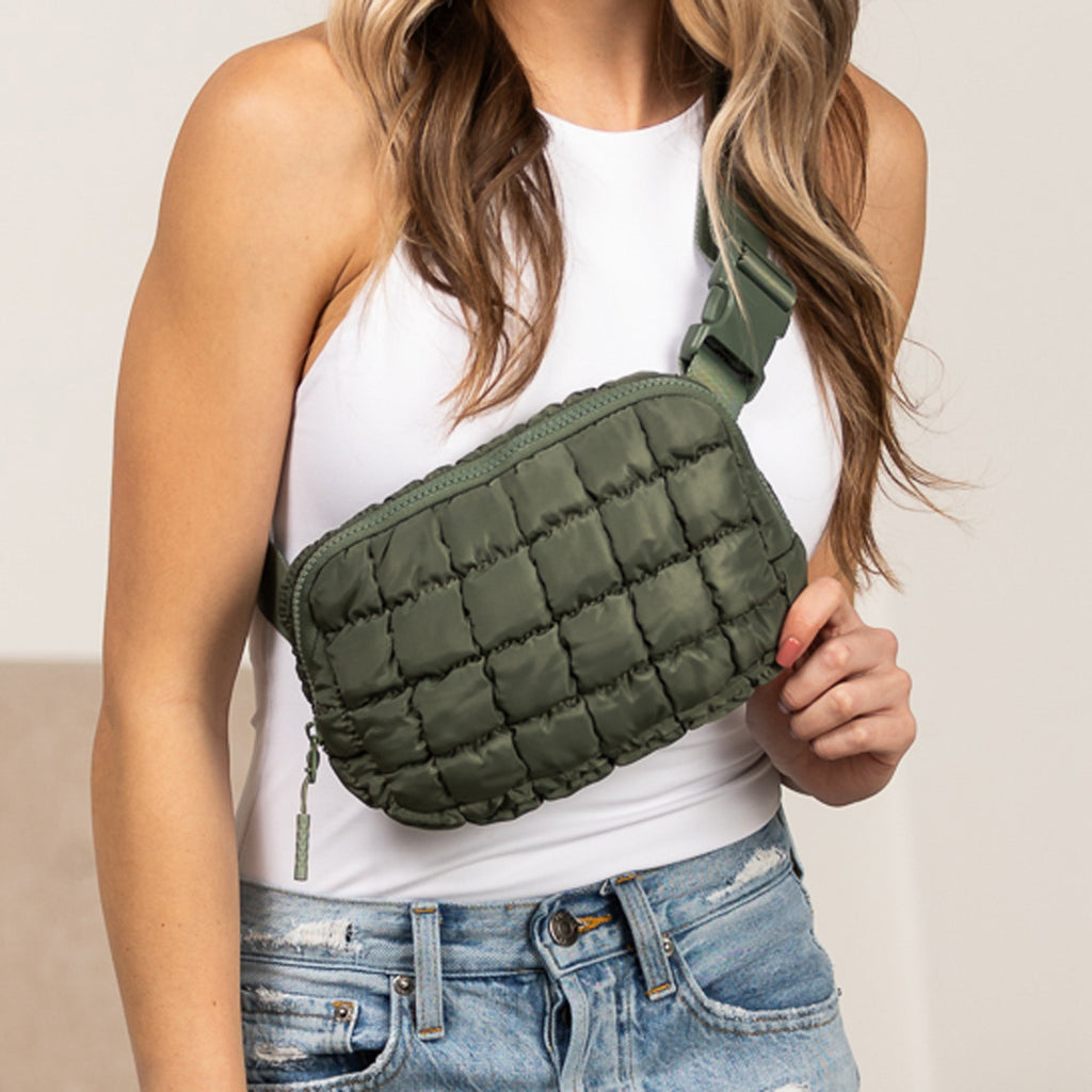 Evyn Quiltet Puffer Sling Crossbody Bælte Mave Taske