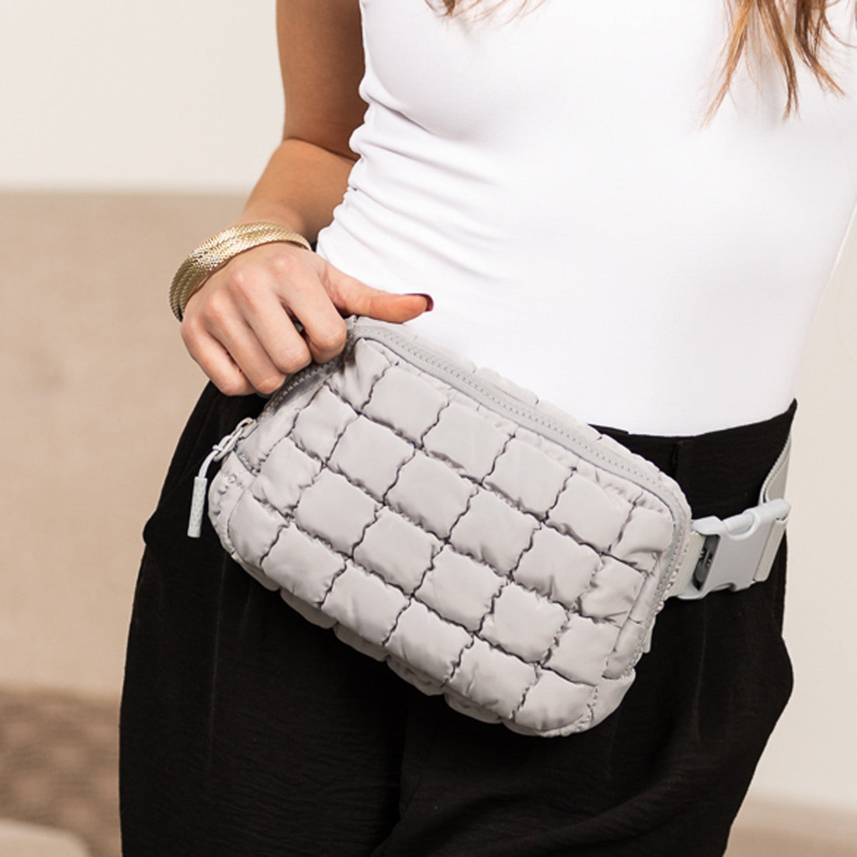 Evyn Quiltet Puffer Sling Crossbody Bælte Mave Taske