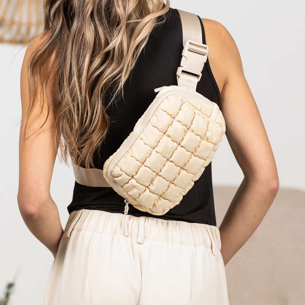 Evyn Quiltet Puffer Sling Crossbody Bælte Mave Taske