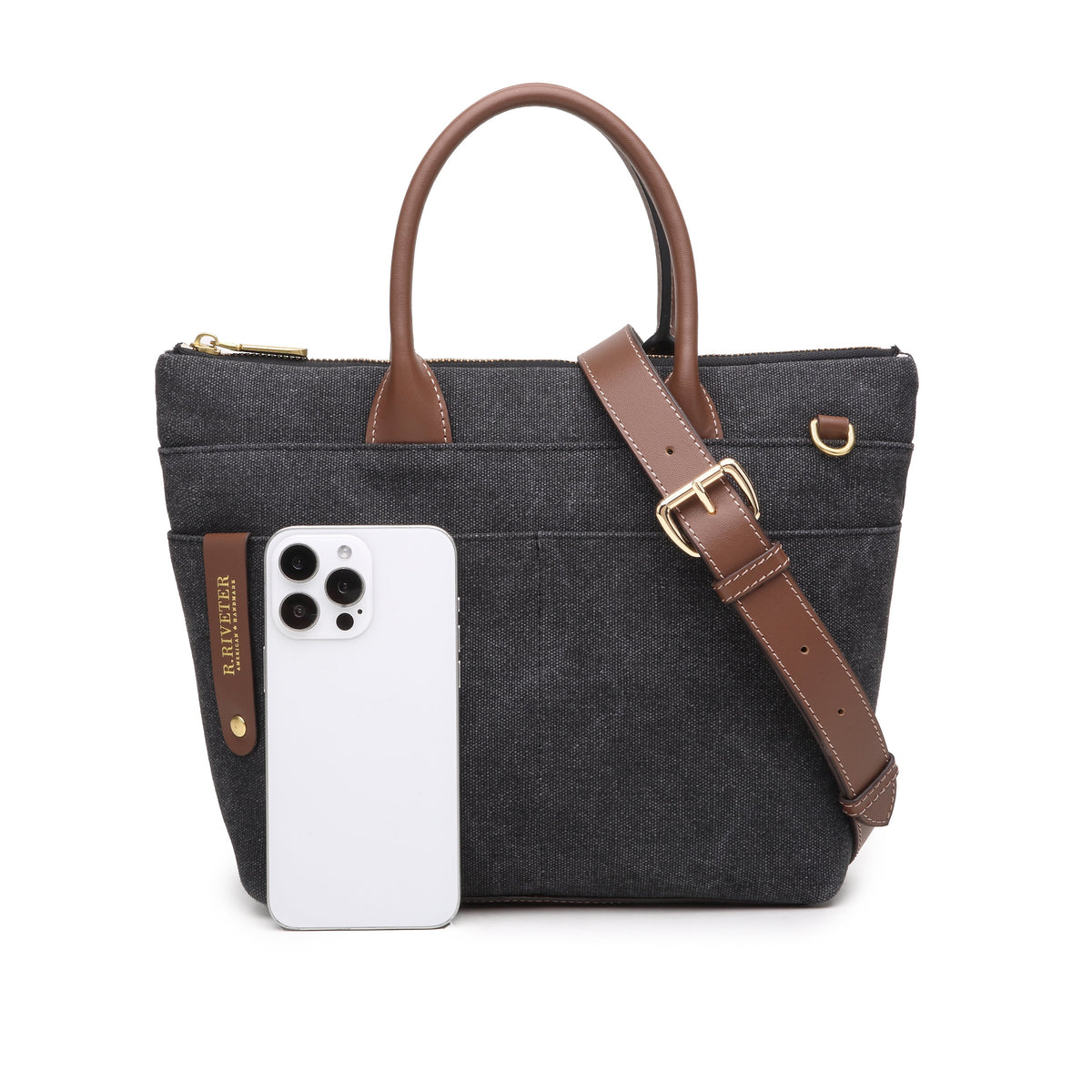 Dot | Lille Tote | Sort Vasket Lærred + Brun
