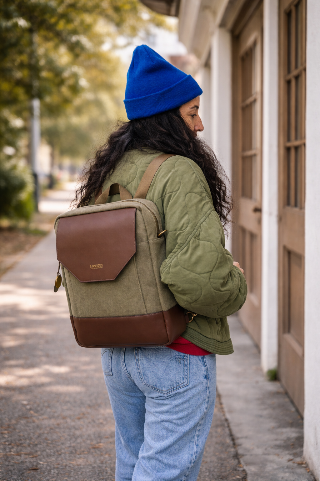 Corbin | Canvas med slidt look + brunt læder