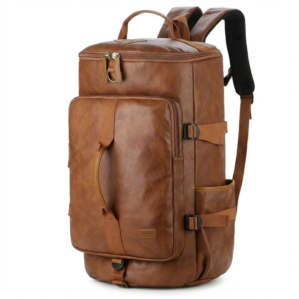 Men's Vegan Leather Duffel Bag – Convertible 40L Travel