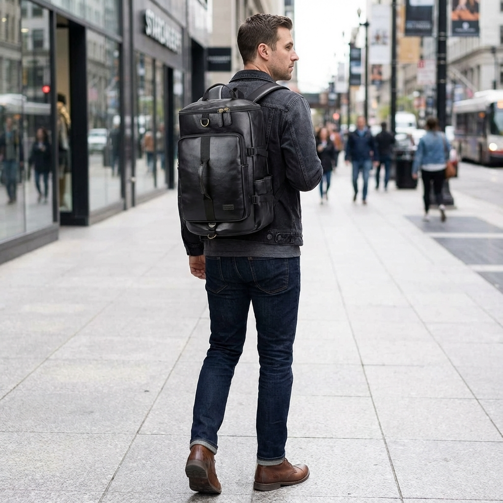 Men's Vegan Leather Duffel Bag – Convertible 40L Travel