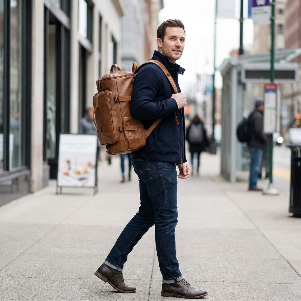 Men's Vegan Leather Duffel Bag – Convertible 40L Travel