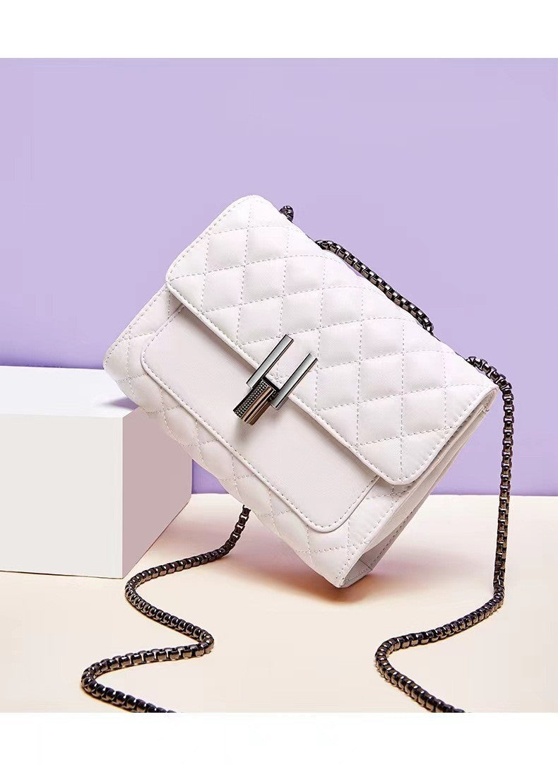 Rhombus Broderi Linje Lille Firkantet Taske Dame Sommer All Match Skuldertaske Praktisk Stor Kapacitet Crossbody Kædetaske