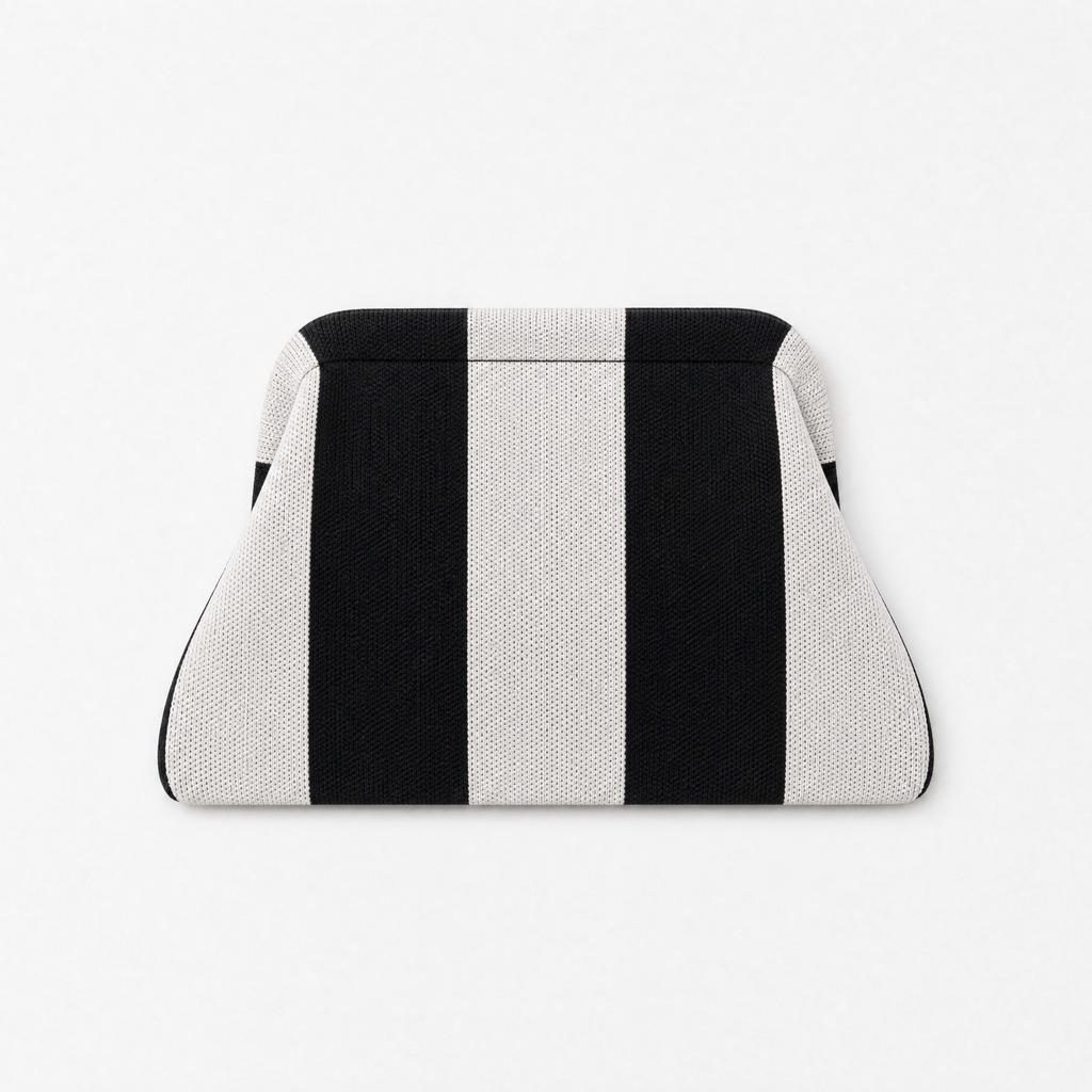 The Original Everywhere Clutch in black and white stripes, a machine washable everywhere clutch for every occasion.