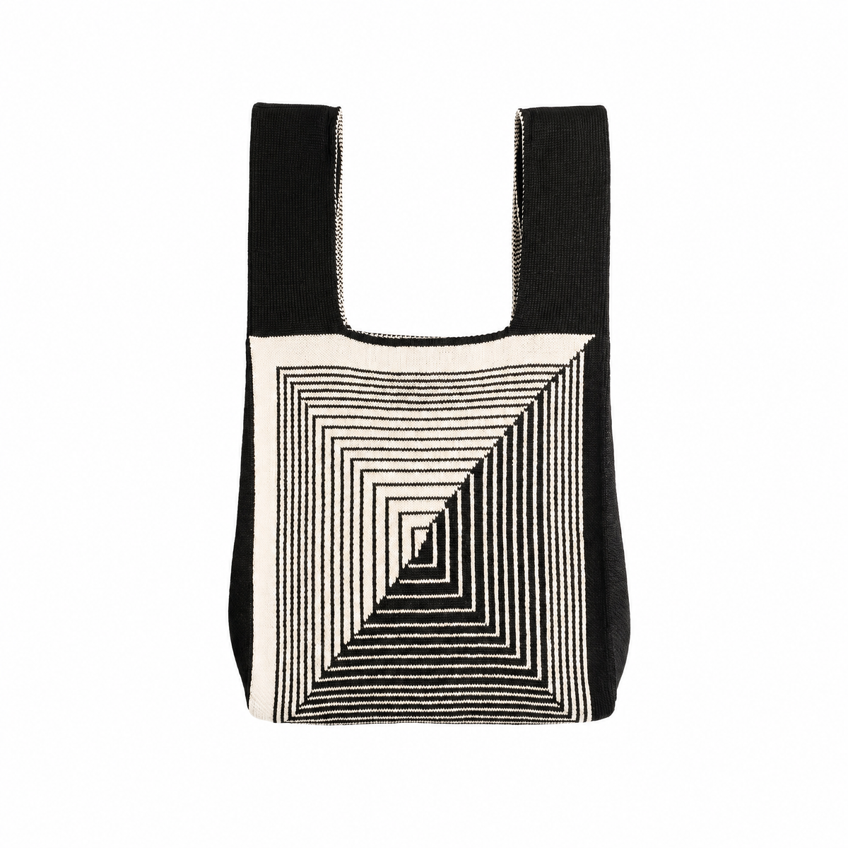 Stylish The Labyrinth Black Handbag, a washable black handbag, featuring modern geometric design for versatile wear.