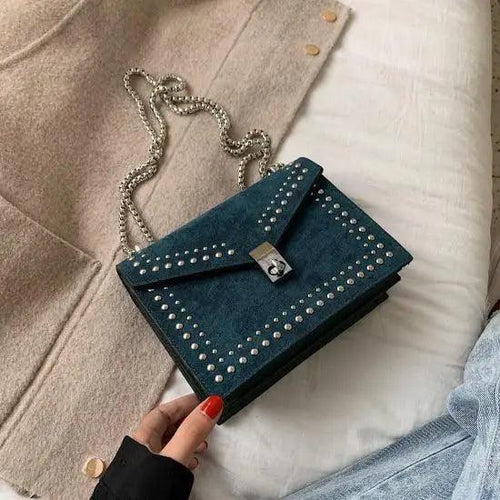 Dazzling Scrub Leather Designer Shoulder Bags For Women And Girls Luxury Chain Rivet Crossbody Bag - Female Small Handbags