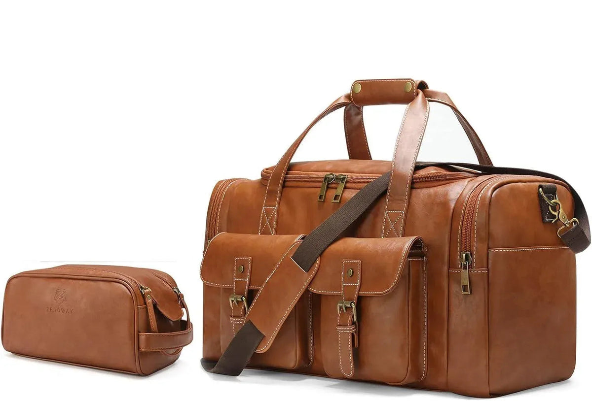 Men’s Vegan Leather Duffel Bag – With Toiletry Set