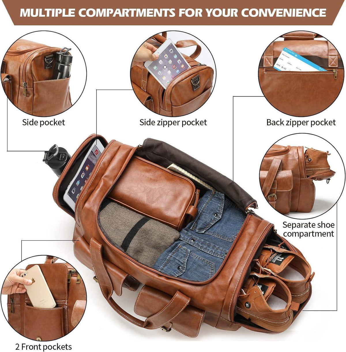 Men’s Vegan Leather Duffel Bag – With Toiletry Set