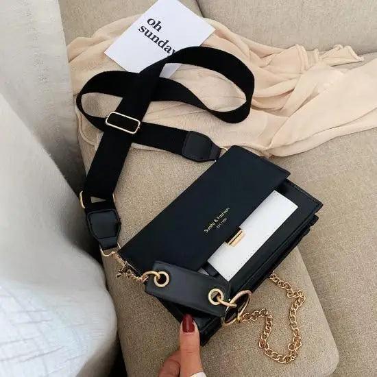 حقائب كروس بودي جلد سكراب بألوان متباينة من نيو لوك للنساء والفتيات حقيبة كتف بسلسلة بسيطة، محافظ وحقائب يد للسيدات